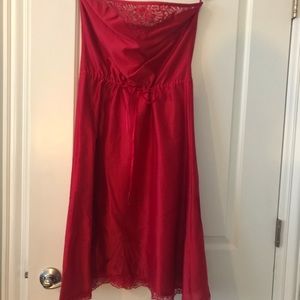 Red strapless dress